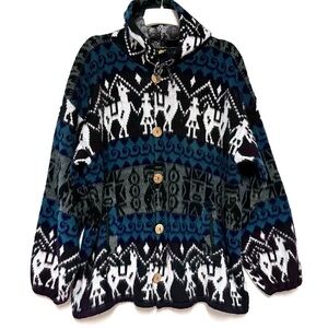 Vintage Andes Artesanias Alpaca Wool Jacket Hooded Button Front Native Ecuador